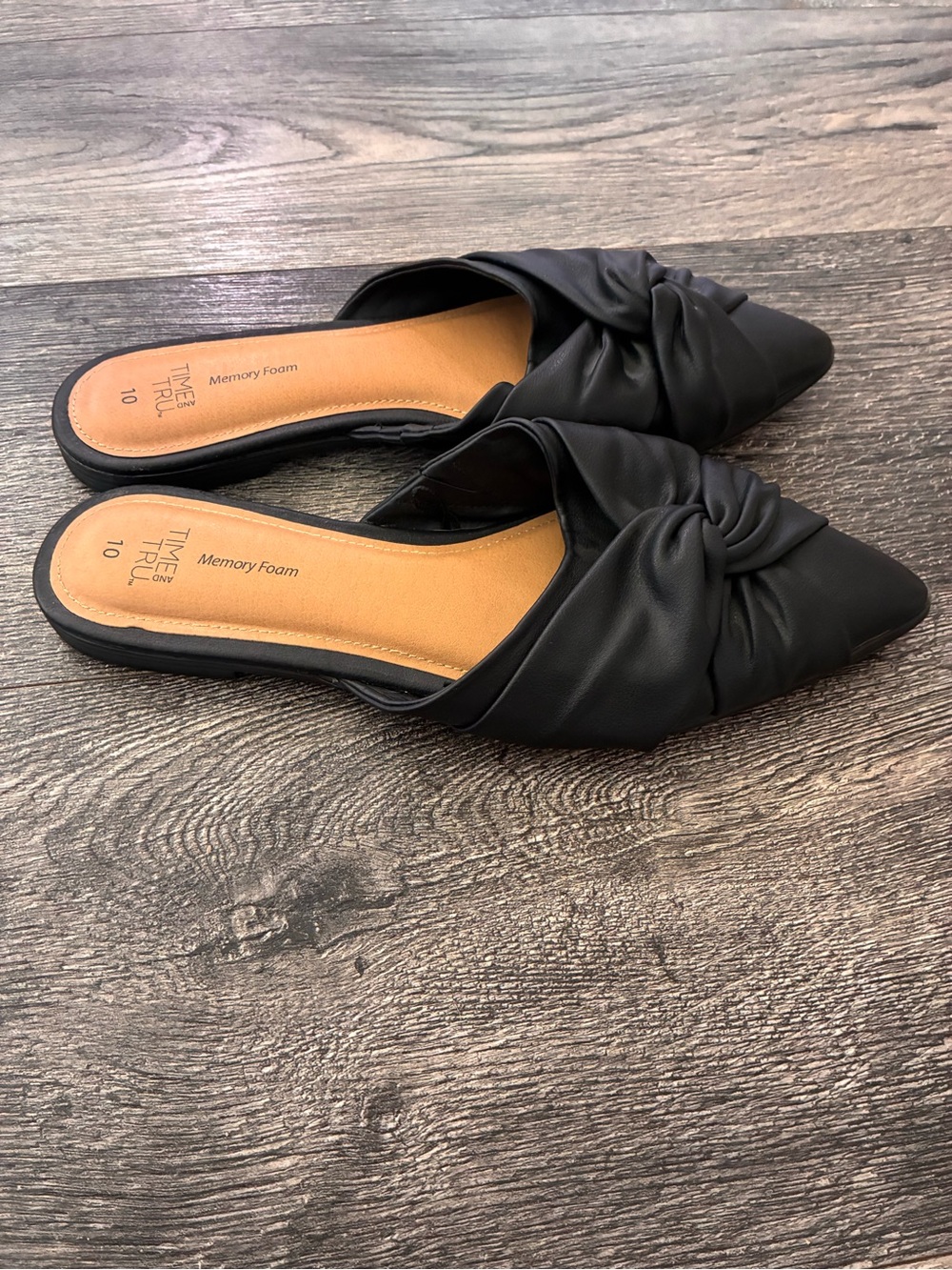 Time and Tru Black Knotted Pointed Mule Slides